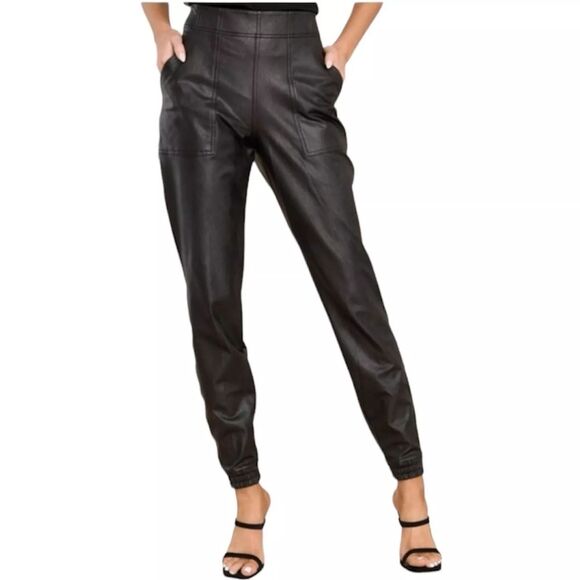 Spanx Pants - SPANX Faux Leather Joggers Women's Small Black Pull On Fall Winter Moto Sexy
